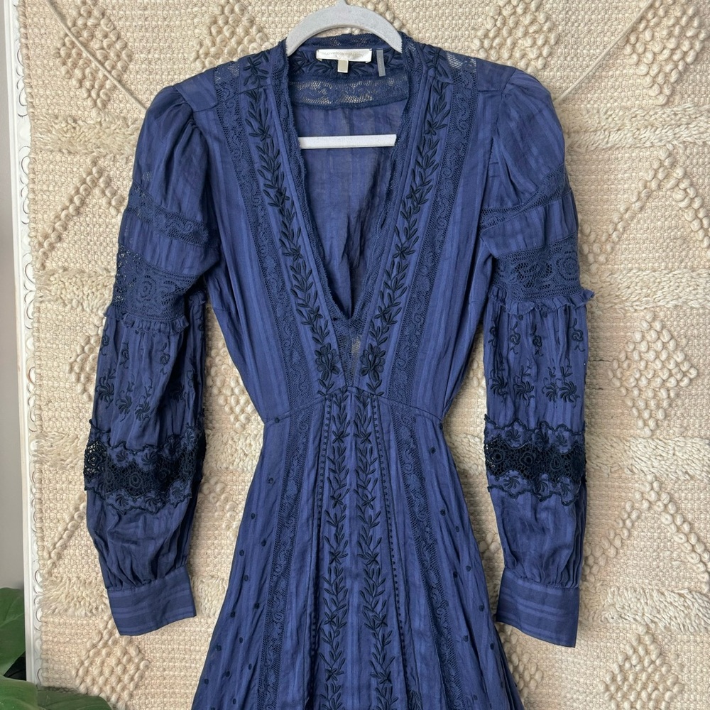 LoveShackFancy Aneesha Cutout Embroidered Cotton-voile Maxi Dress Blue XS - Picture 5 of 10
